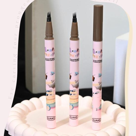 Карандаш для бровей, 4 микро-вилки, аппликатор, водостойкая натуральная долговечная ручка для контурирования бровей, подводка для женщин, инструменты для макияжа