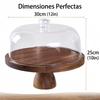 Round, reversible cake display tray with a transparent acrylic dust cover, brown