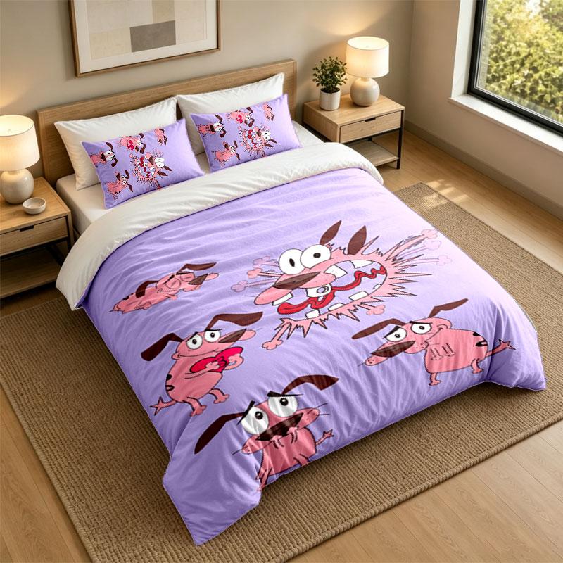 3Pcs Bedding SetCourage the Cowardly Dog Soft Bed Sheet and Two Pillowcases Home Bedroom Decor