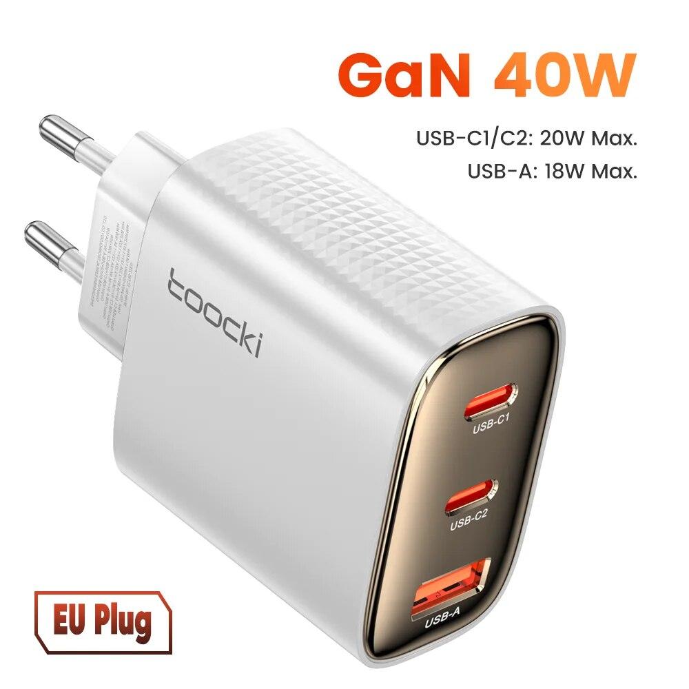 Toocki 40W GaN USB Charger Type C QC 4.0 Quick Charge Dual Type C Fast Phone Charger For iPhone 15 14 13 12 Pro Max Samsung S23 4
