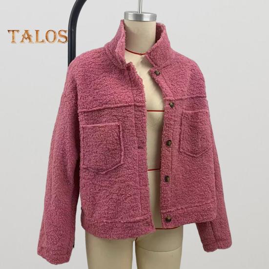 Winter Women Jacket with Double Pockets Thick Fleece Button Closure Cardigan Long Sleeves Warm Windproof Heat Retention Outdoor Coat