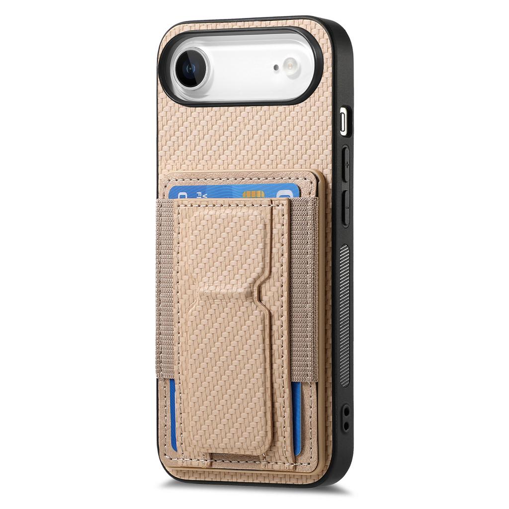For iPhone Air Case with Card Holder Kickstand Fiber Pattern Leather Back Cover