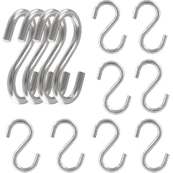 12pcs 304 Stainless Steel S Hooks, 0.08'' / 2mm. Metal S Shaped Hooks Heavy Duty Hangers Hanging Hooks for Hanging Pots Plants Cups Clothes Keys Caps