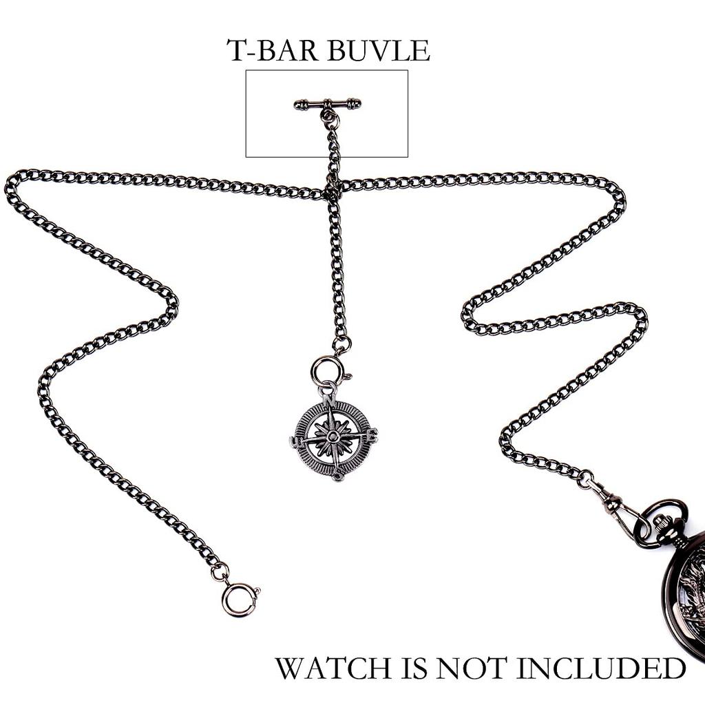 ManChDa карманные часы цепь двойной Albert цепь часы T-Bar, 3. черный. , 6D. черный.