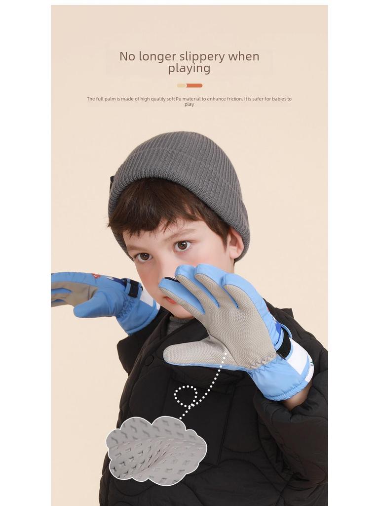 Детские зимние водонепроницаемые горнолыжные перчатки - теплые, толстые коралловые флиса, для мальчиков и девочек DRST23