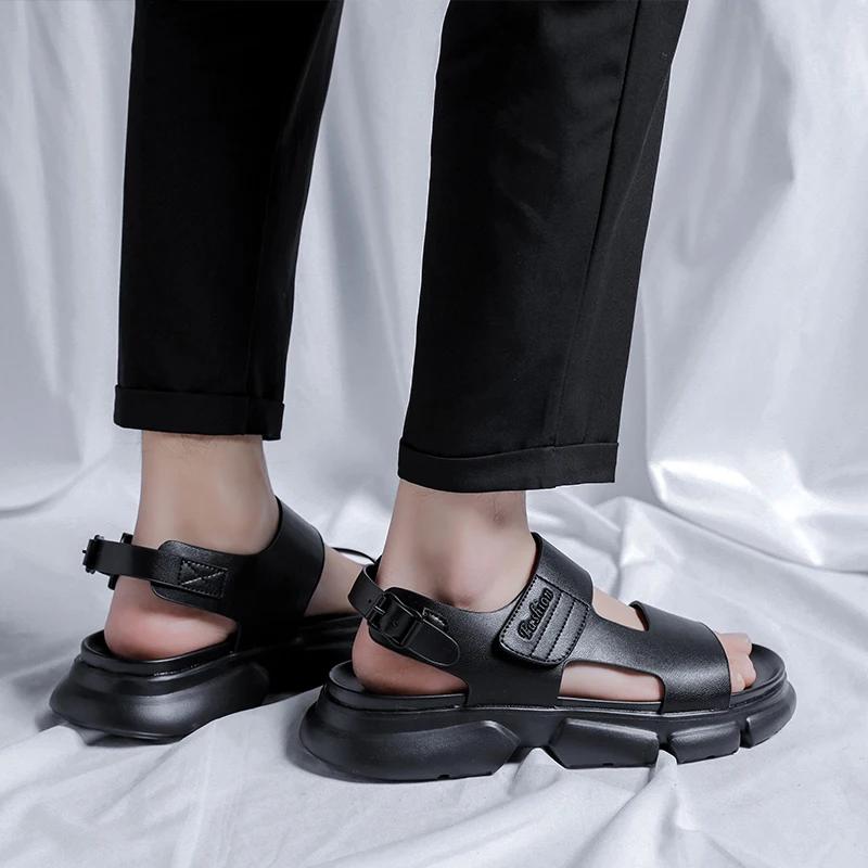 Модные летние комфортные пляжные водонепроницаемые сандалии из натуральной кожи для мужчин, классические уличные мужские сандалии двойного назначения для дома