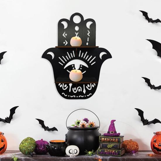 Деревянная настенная полка для Хэллоуина, черная кошка, дерево, бабочка, вырез, настенная полка для хранения, настенное художественное украшение для домашнего декора