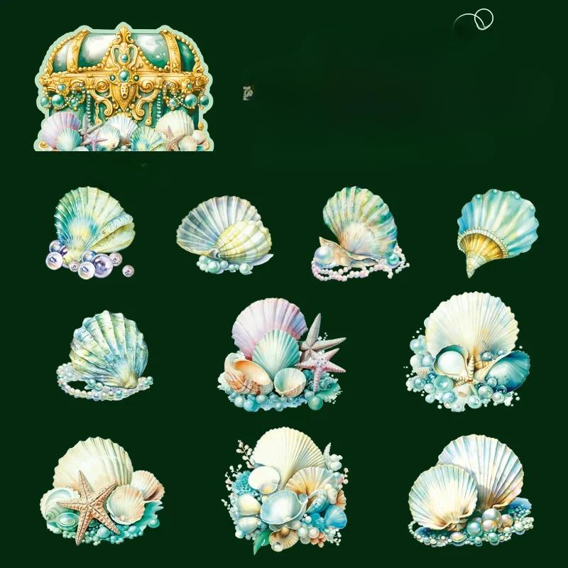 20 шт. симпатичных подводных ракушек с жемчужинами, декоративный набор наклеек, винтажный коллаж, скрапбукинг, этикетка, дневник, альбом, журнал, планировщик
