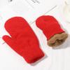 Women Girl Solid Color Soft All Fingers Double Layer Rabbit Hair Mittens Winter Gloves