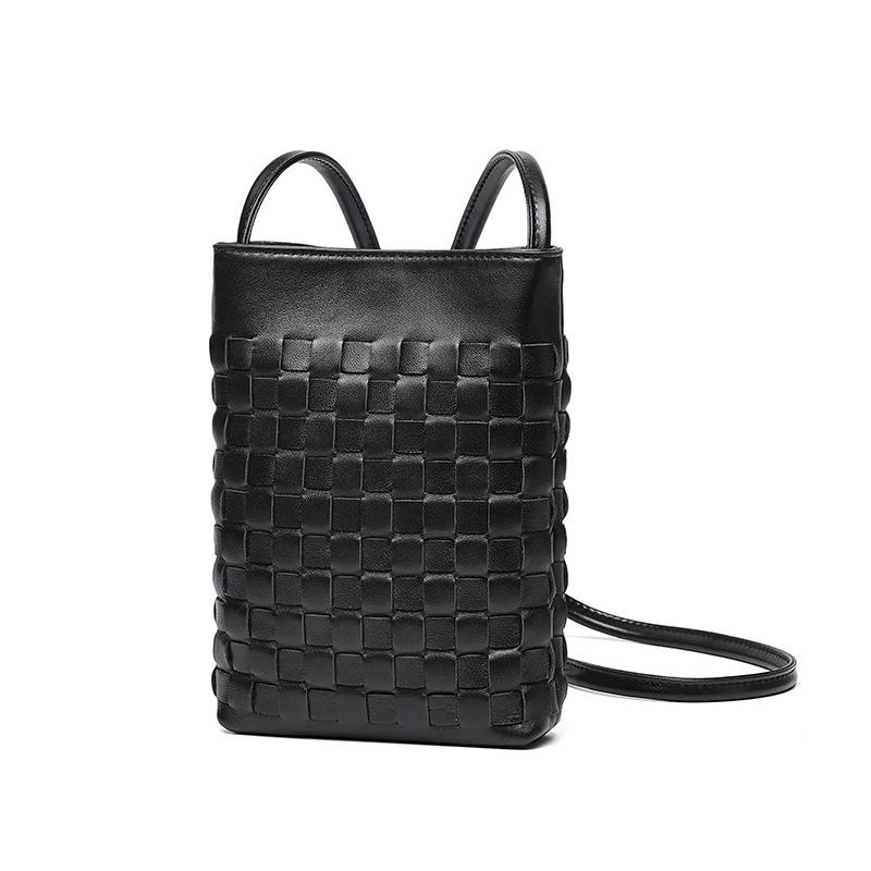 Small goatskin simple leather woven mobile phone bag female lightweight shoulder messenger bag