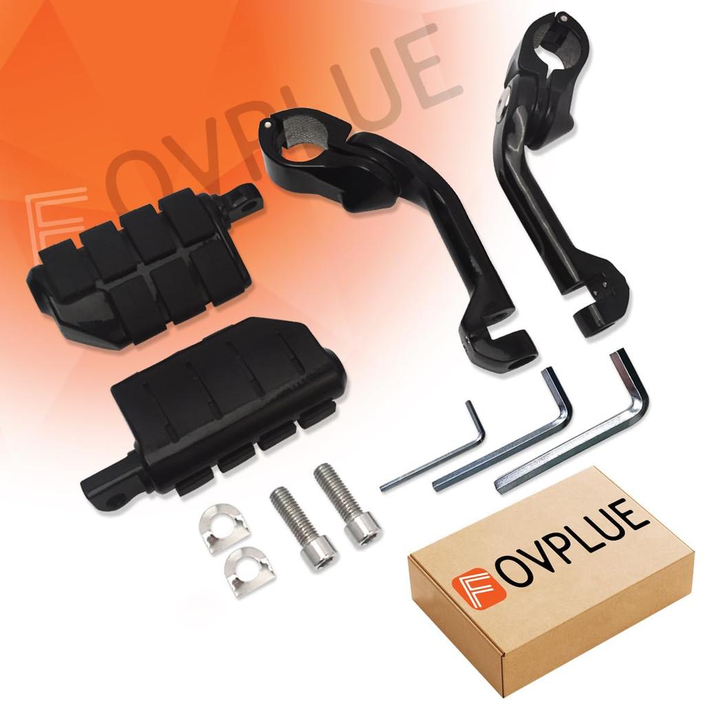 FOVPLUE Highway Foot Long Angle Adjustable Highway Pegs for Harley Street Electra Road Dyna with Engine Black 1.25" Pegs, Touring, Glide, Glide, King,