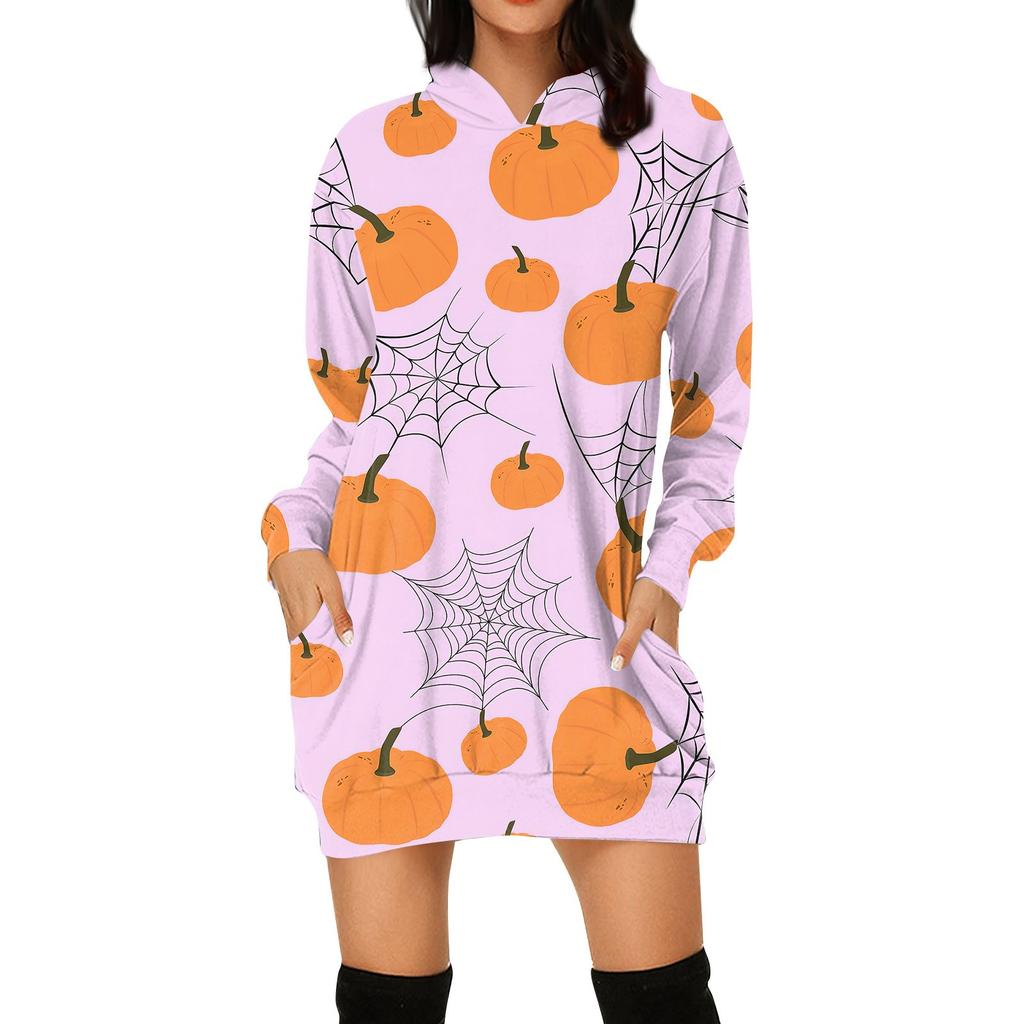 Women's Fashion Loose Casual Pocket Long Sleeve Hoodie Printed Sweatshirt Top