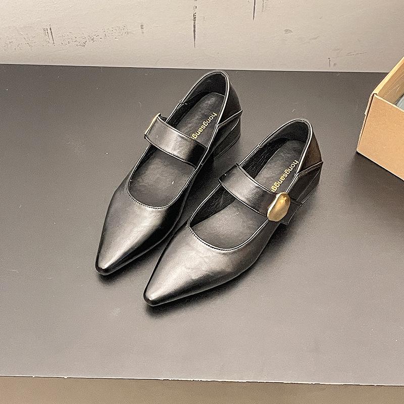 French Gentle Mary Jane Shoes Children 2025 Spring and Autumn New Pointed Head with Skirt Brown Low Heel Single Shoes Trendy Girl