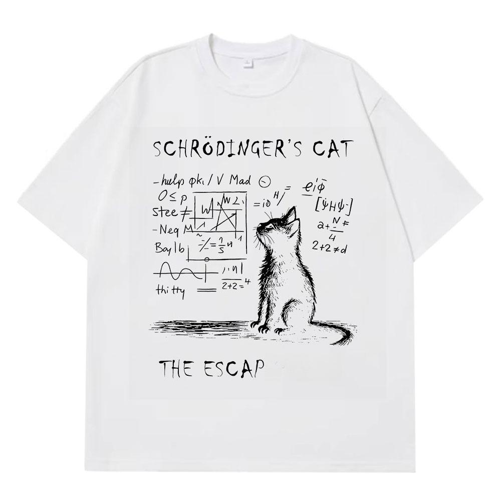 Schrodinger Cat Creative Print Summer Shortsleeved Cotton Tshirt Men Women Streetwear Loose Tshirts Oversized Cotton Tshirt