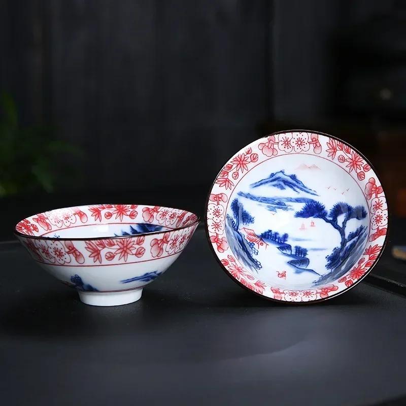 1 шт. китайская бутиковая керамическая чашка для чая, сине-белая фарфоровая чаша для чая, расписанная вручную, чашка для чая для путешествий и медитации, чайный набор 70 мл