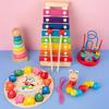 Kids Musical Instrument Wooden Xylophone Twisting Worm Rainbow Tower Clock Shape