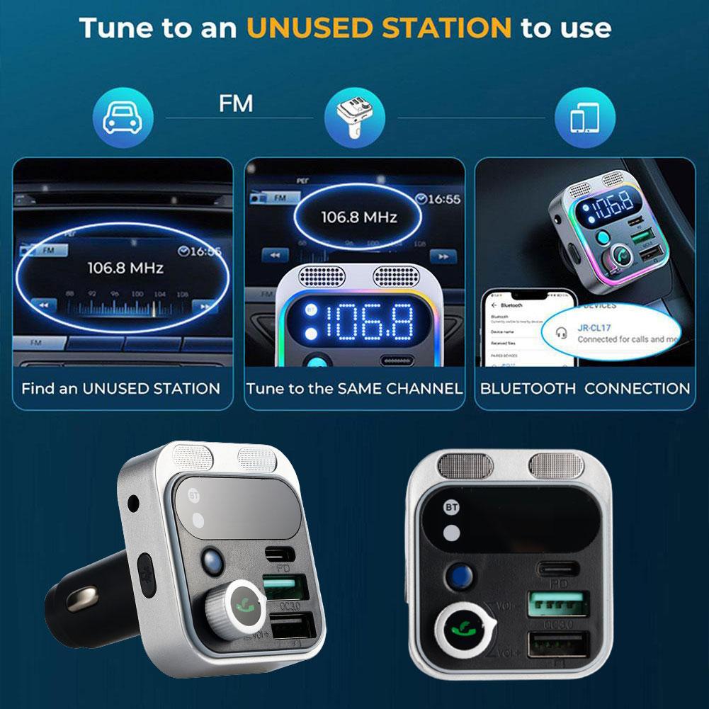 Bluetooth 5.0 FM-передатчик для автомобиля, более мощные два микрофона и HiFi глубокий басовый звук, 48 Вт, зарядное устройство PD&QC3.0, Bluetooth-адаптер, громкая связь