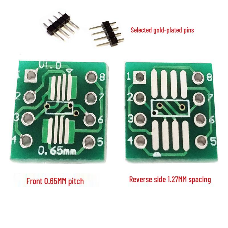 SOP8 SMD to DIP Adapter Board with SSOP8/TSSOP8 Compatibility, 0.65/1.27mm Pitch, Includes Pin Headers