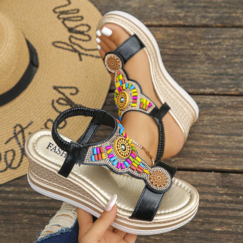 Fashion Bohemian Style Chunky Platform Sandals Women 2025 String Bead Wedges Sandles Woman Plus Size Slip On Gladiator Sandals Female