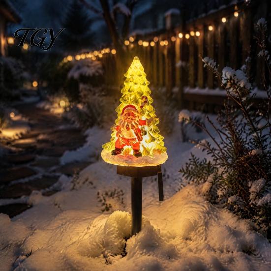 Decorative Lights for Courtyard Christmas Solar Garden Light, Santa Tree Resin Yard Stake Decor with Winter Warm Glow, Waterproof Outdoor Lawn