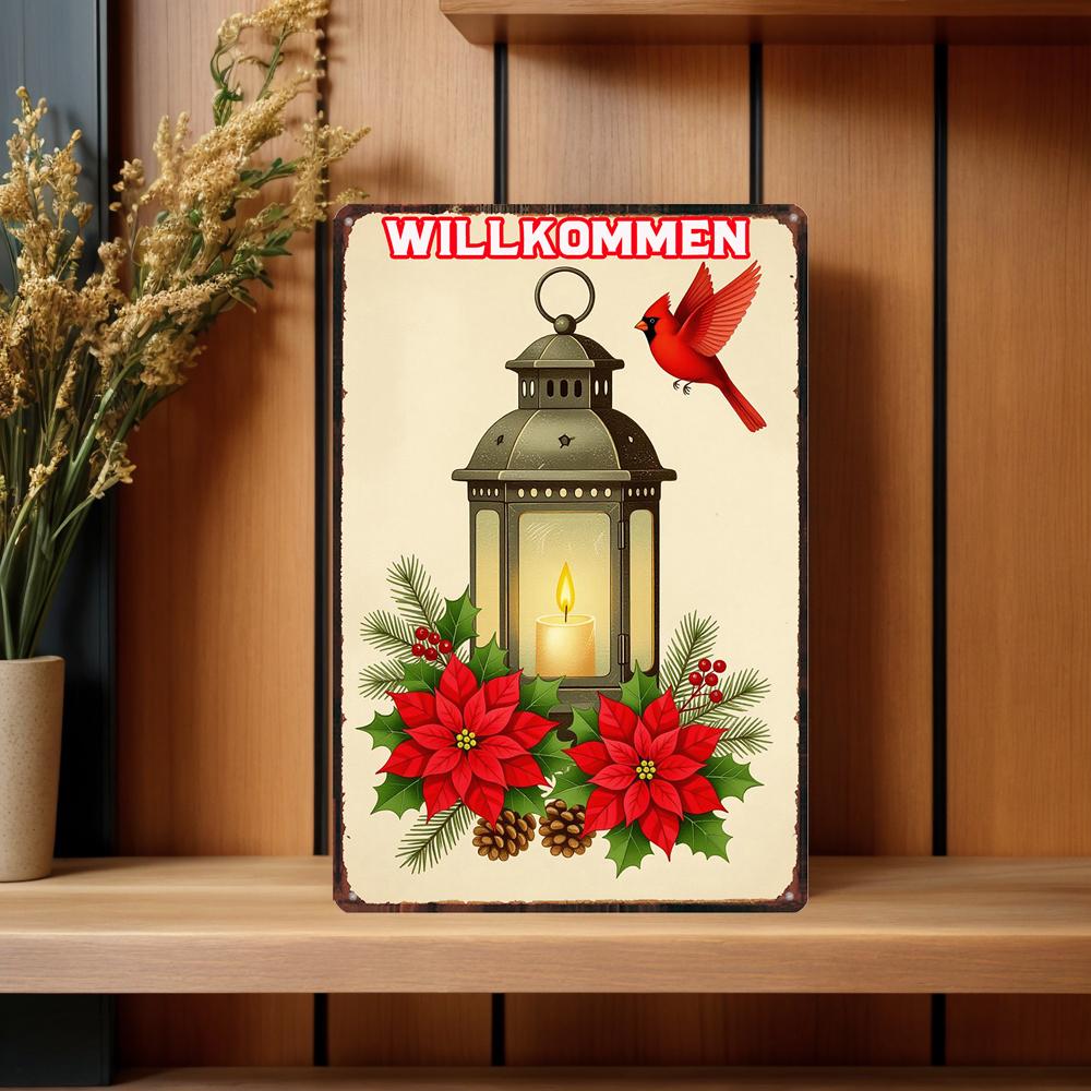 YZFQFrohe Weihnachten Metal Tin Sign Merry Christmas in German Poster Wall for Bar Home Party Holiday Decor 12X8inch ZW-71