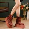 Retro Cowhide Short Boots Genuine Leather Belt Buckle Thick Soled Knight Boots Women's Platform Boots