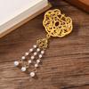 Chinese Style Pearl Tassel Gold Hollowed Peace Lock Brooches Women'S Vintage Luxury Exquisite Wedding Accessories Gift