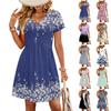Женское модное платье с принтом, V-образным вырезом, короткими рукавами, свободного кроя, повседневное, для пляжного отдыха