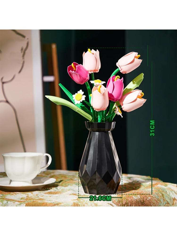 Цветы Модель Строительные Блоки Набор Букет Кирпичи Дети DIY Игрушки Домашний Декор Подарок на День Святого Валентина Взрослых Для Девочек 233 ШТ. Тюльпаны