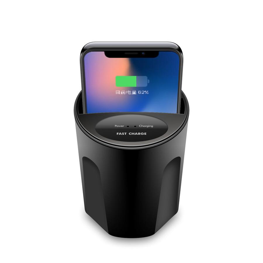 Qi Wireless Charger Car Cup Mount Holder W/ USB Charging Port For Samsung Iphone