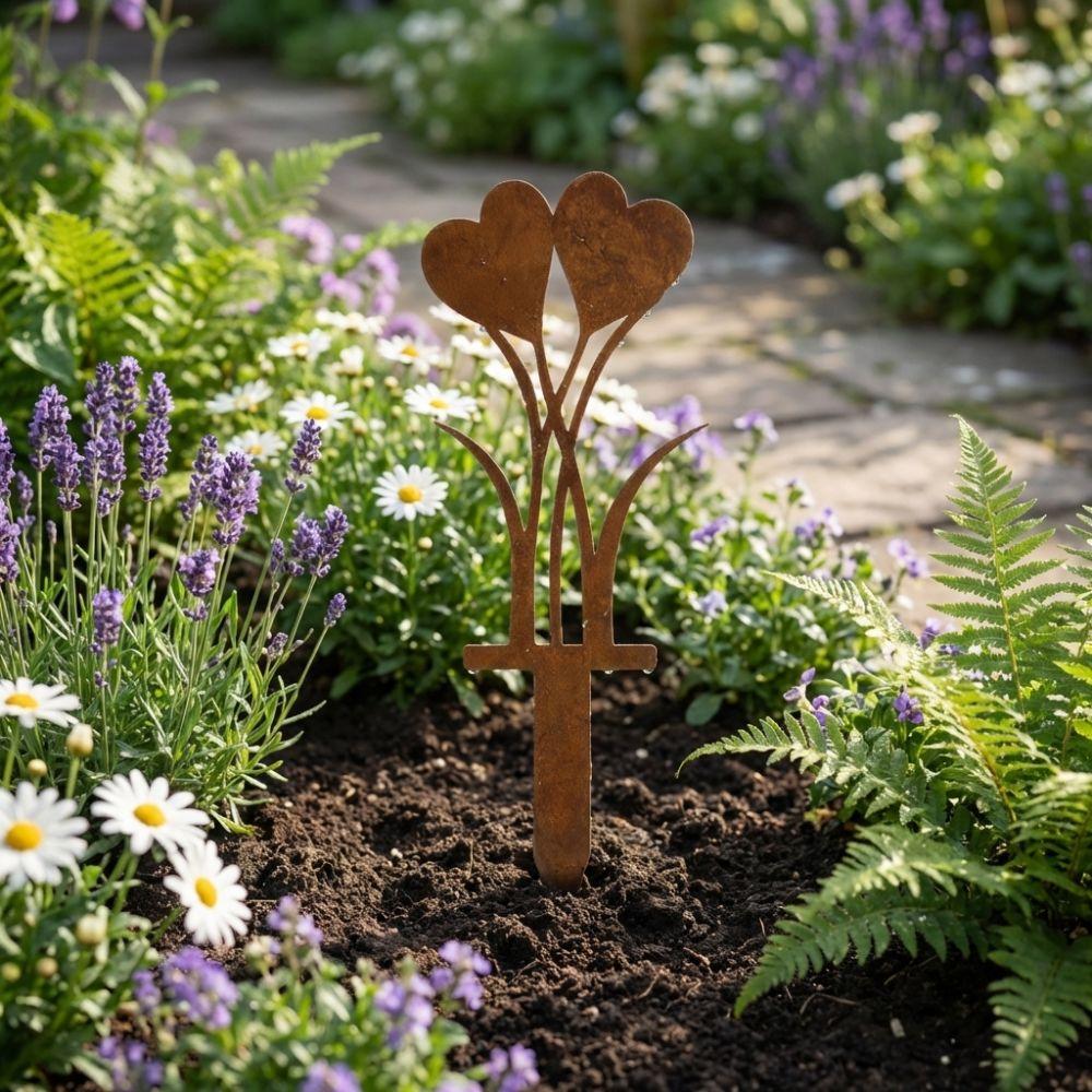 2D Iron Heart Garden Stake Weatherproof Flower Pot Embellishment Flower Pot Accents Thanksgiving