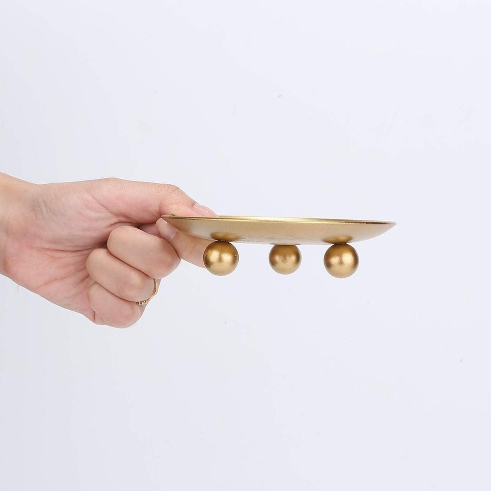 3pcs Gold Iron Candle Plates for LED & Wax Candles for Weddings or Party Decor