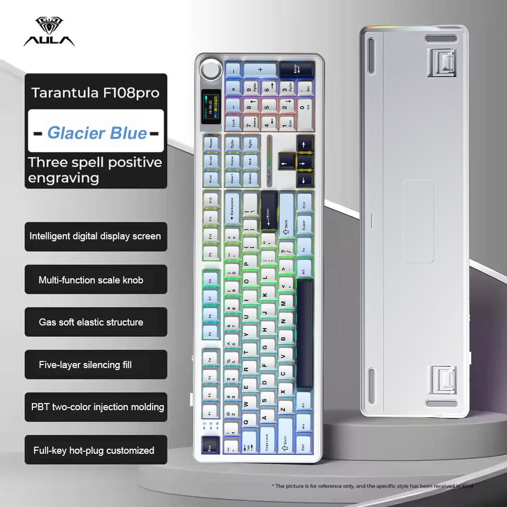 AULA F108 PRO 108 Key Mechanical Keyboard RGB Backlit Hot Swappable PBT Keycap 8000mAh Battery Full Size E-sport Gaming Keyboard