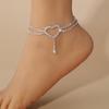 Rhinestone Foot Ornaments, Adjustable Anklet, Crystal Double Heart-shaped Anklet
