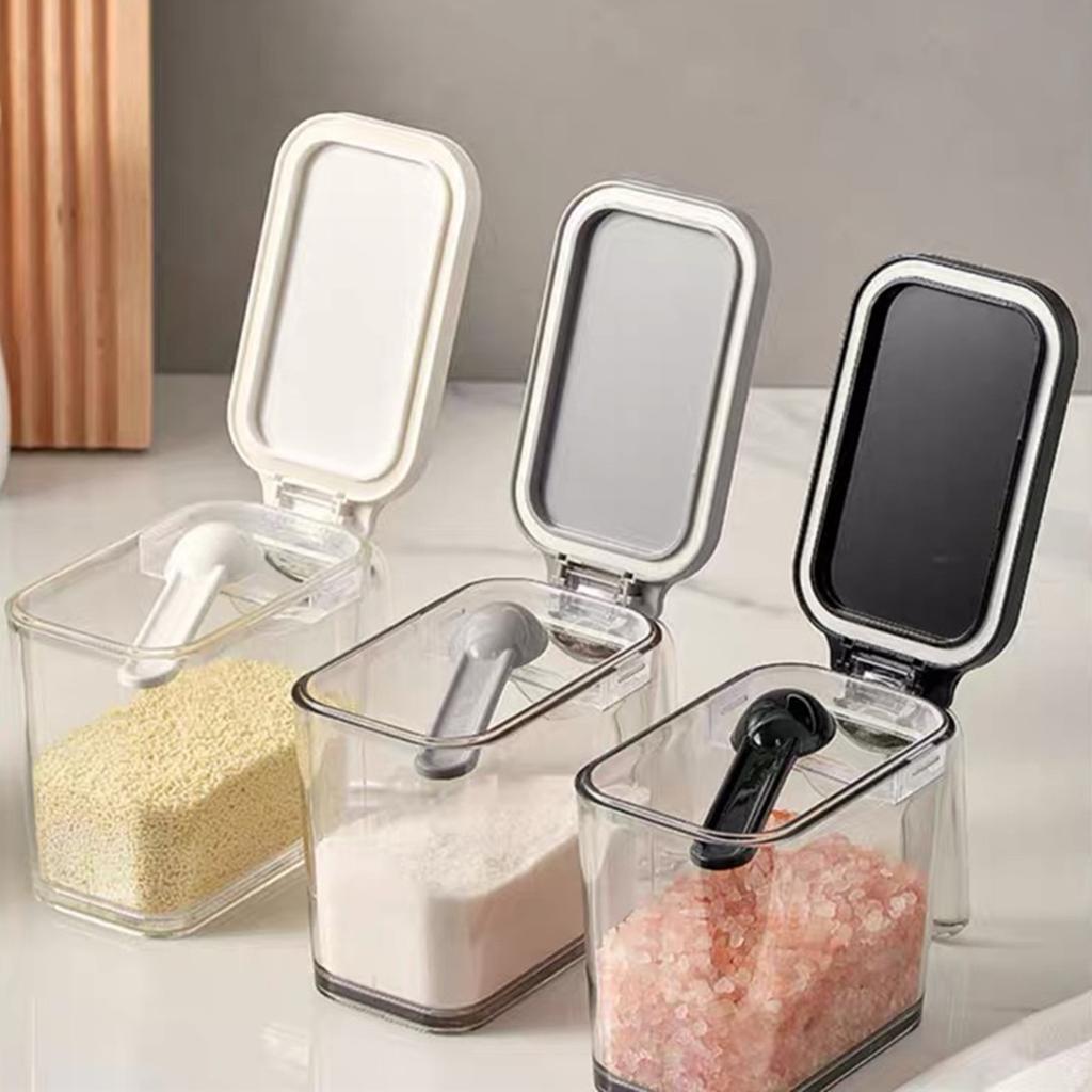 1 Sealed Pop-Top Seasoning Box with Spoon, Household Moisture-Proof Seasoning Bottle, Msg Salt Seasoning Storage Box