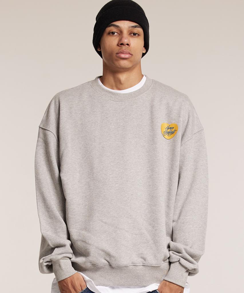 CREAM SODA LAB Human Highlight Sweatshirt Small Heart Gray Yellow