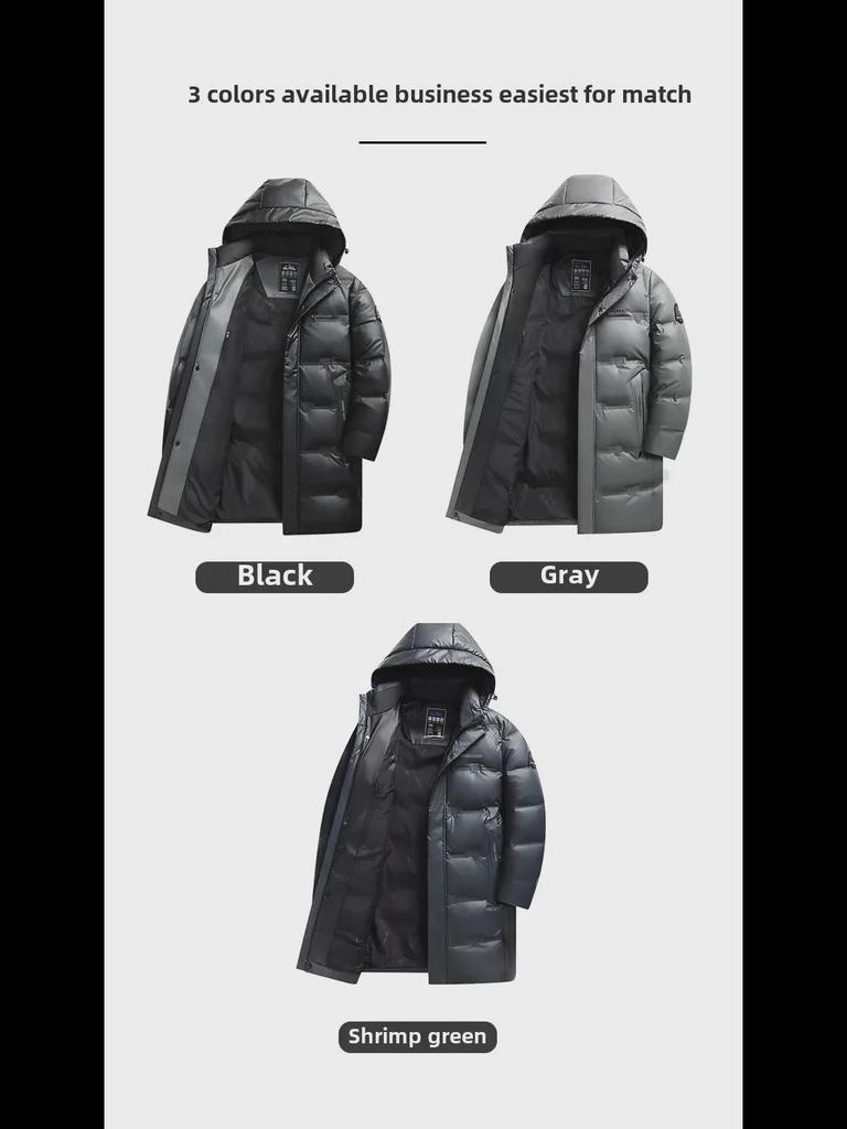 Мужская зимняя куртка средней длины с капюшоном на белом утином пуху 2024 года