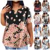 Women's Large T-shirt Summer Casual Print V-neck Short Sleeve Pocket Top