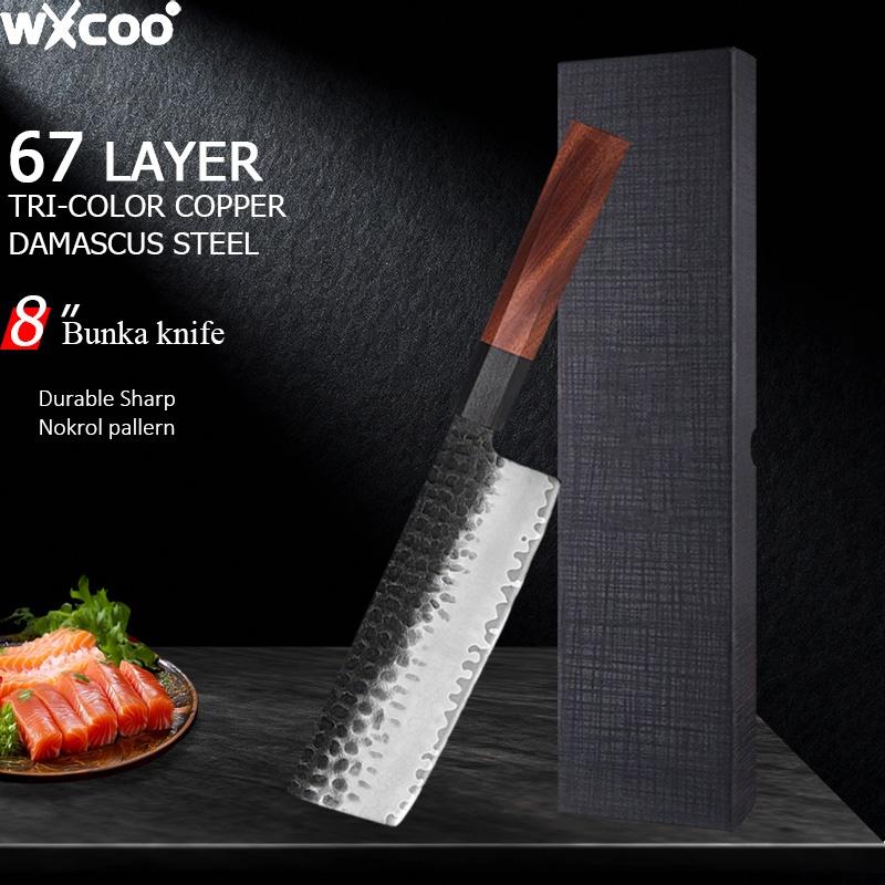 WXCOO Кухонный нож из нержавеющей стали Японский шеф-нож Дамасский тесак Нож для нарезки фруктов Профессиональный Сантоку