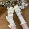 Fashion Comemore Round Toe Sweet Girls Lolita Butterfly Knot High Heels Princess Style Bow Pearl Pumps Ankle Buckle Heeled Single Shoes