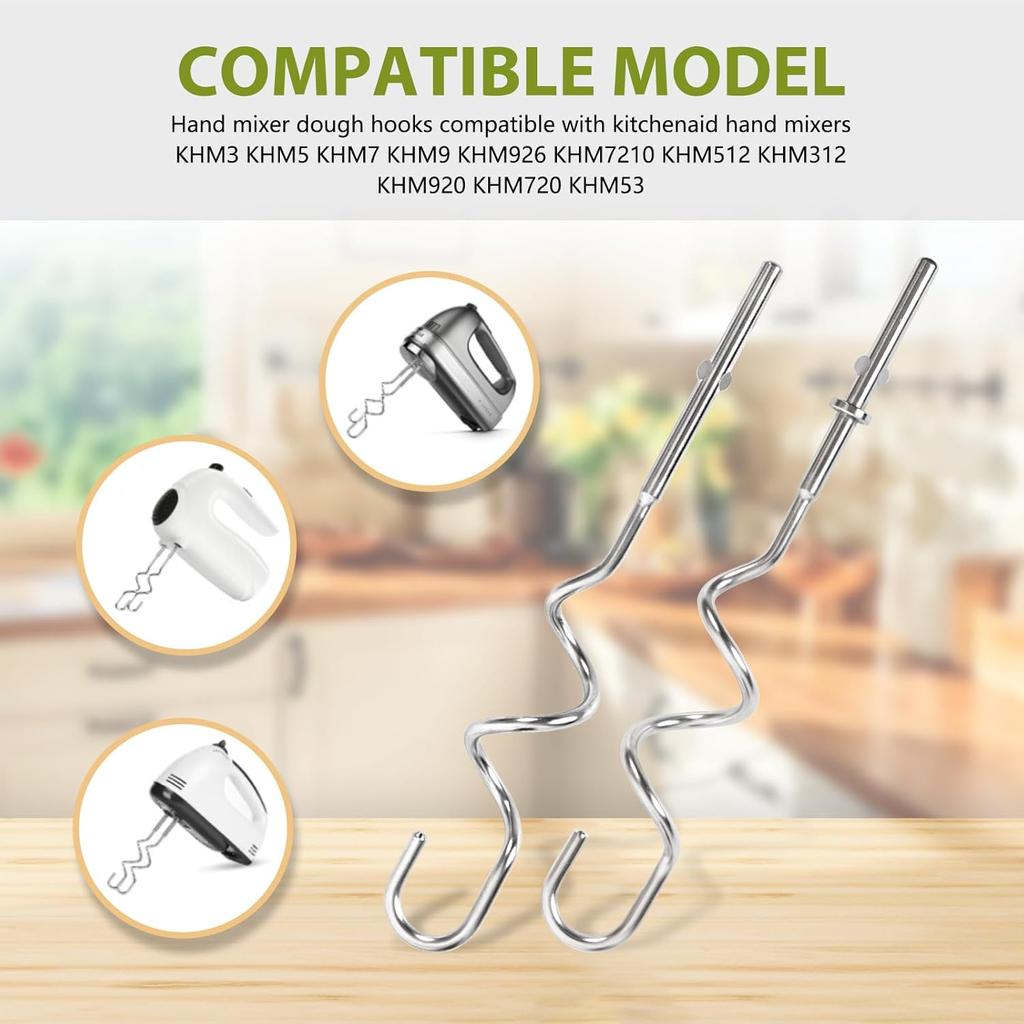 KHM512 Hand Mixer Dough Hooks Attachments Suitable for KitchenAid Hand Mixers. Stainless Steel Dough Hooks. Replacement KHM 5KSM KSM KSMO KSMH Part