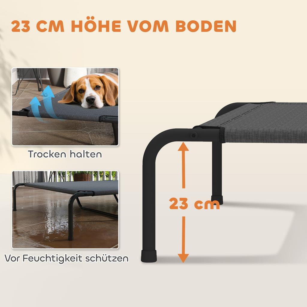 Outdoor dog bed, elevated dog bed for large dogs, with washable mesh steel frame, 152 x 94 x 23 cm, grey