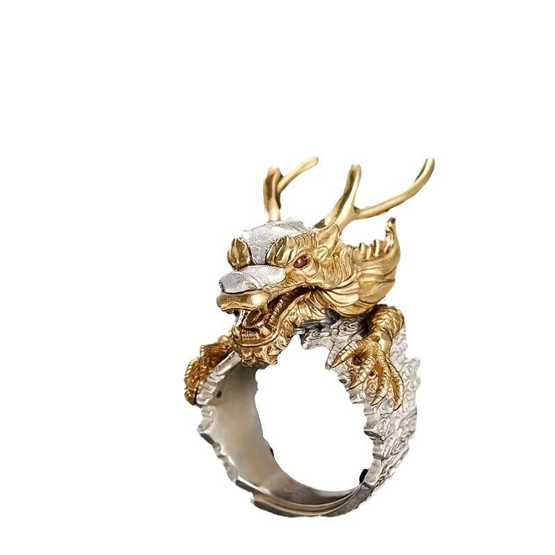 Vintage Gold Dragon Open Ring Male Domineering Trend Ring Party Accessories