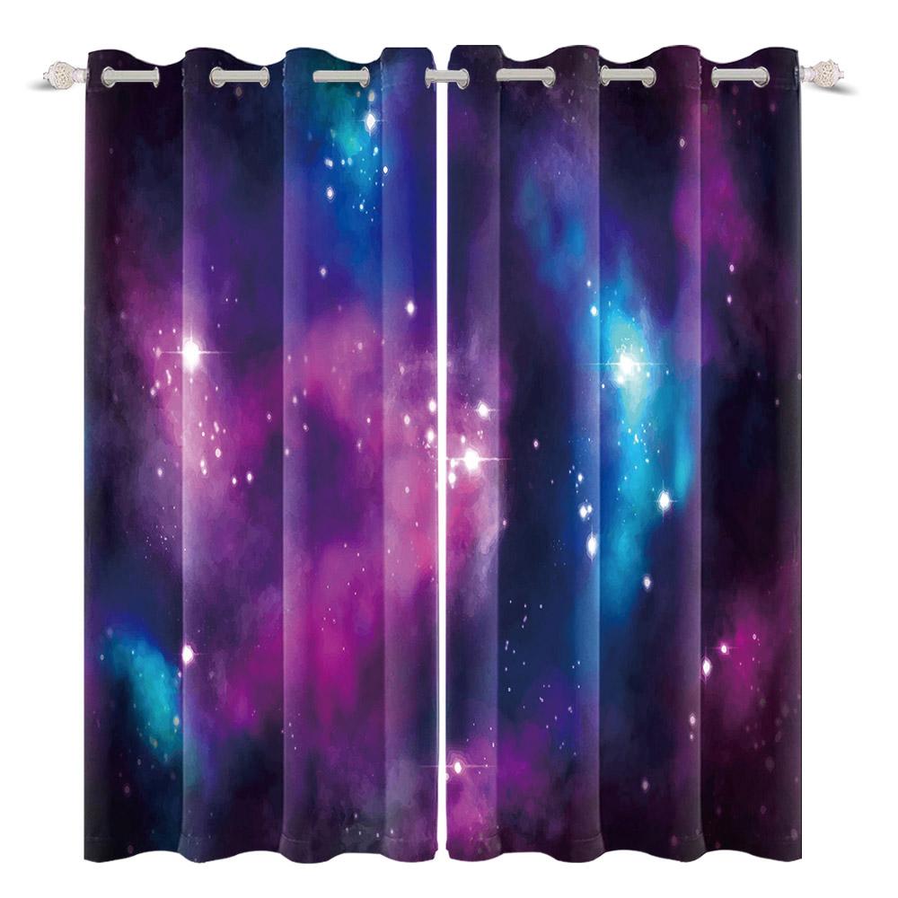 2pcs/set Universe Blue Purple Aurora Window Curtain Outer Space Nebula Home Bedroom Bar Decor Blackout Polyester Fabric Curtains
