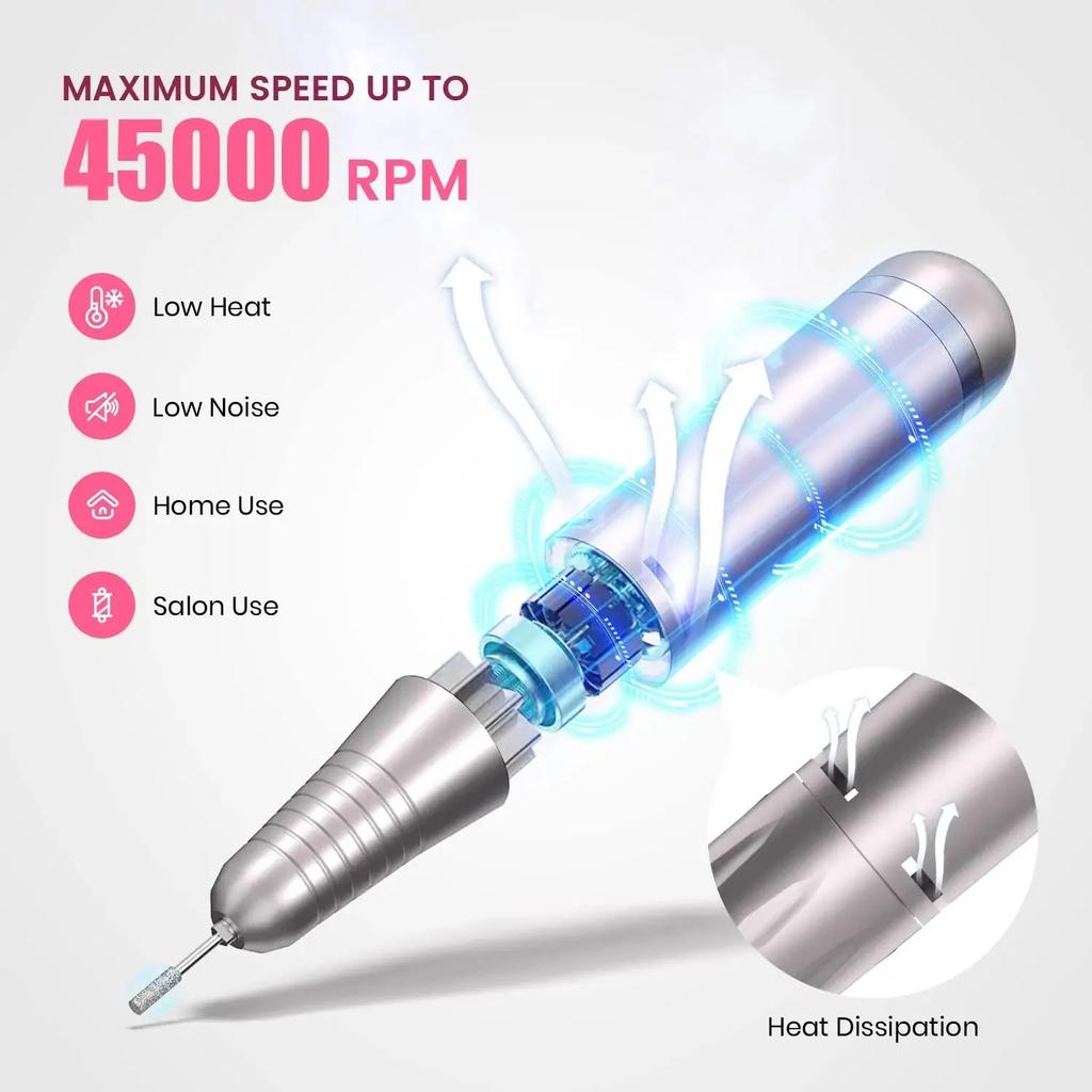 45000RPM Rechargeable Nail Drill Manicure Machine Professional Nail Drill With LCD Display Portable Cordless Drill Set Nail Art