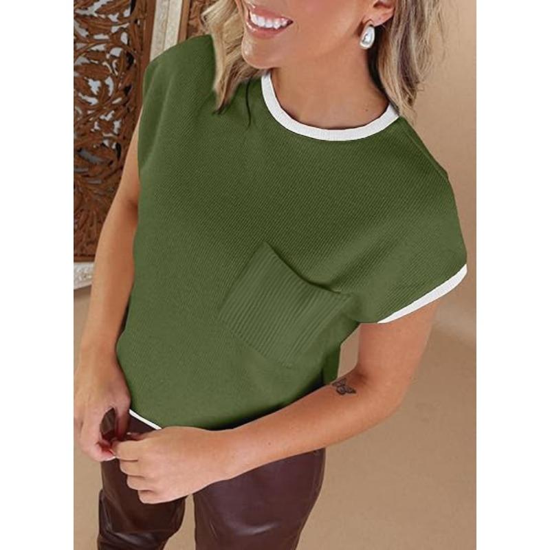 Женская футболка с коротким рукавом весна-лето, трикотажная футболка в рубчик с узором в полоску, повседневный топ для прогулок