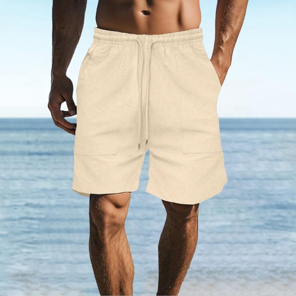 Мужские однотонные спортивные штаны со шнуровкой, мужские пляжные штаны из хлопка и конопли, повседневные быстросохнущие шорты
