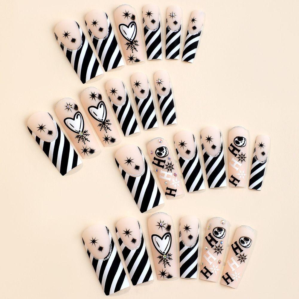 Long Length Halloween False Nail Square Head Nail Tips Waterproof Long Water Pipe Fake Nails  Women