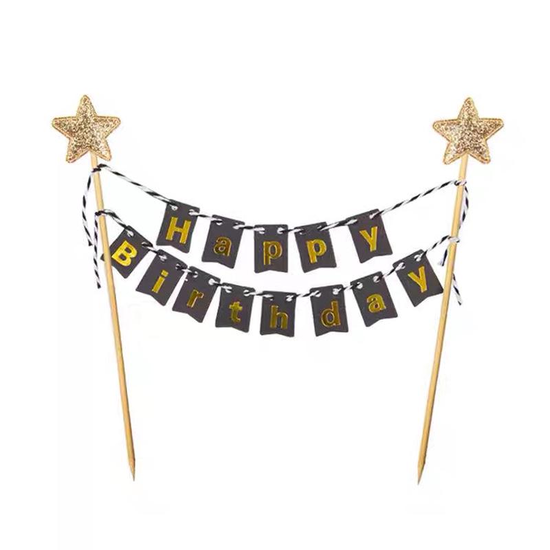 Happy Birthday Star Cake Decoration Set: Non-Woven Fabric Banner & Toothpick Inserts