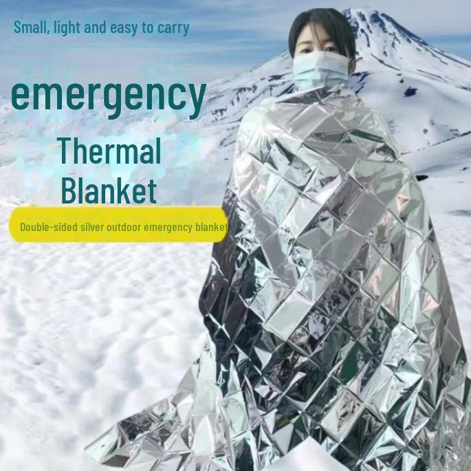 Reflective Survival Blanket: Emergency, Insulating, Sun-Protective, and Cold-Resistant Outdoor Gear.